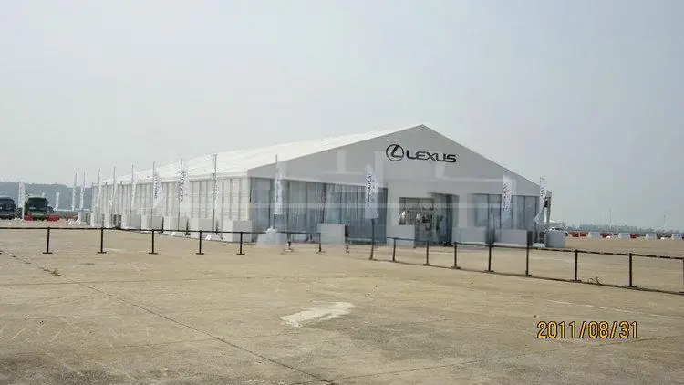 Entrance of 25x35m Japan Exhibition Tent with custom branding for Lexus event

