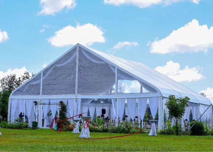 30x30m Italian Clear Wedding Tent outdoor view with elegant transparent structure