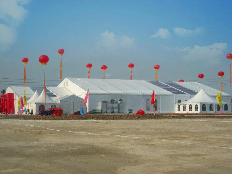 Exterior of Canadian corporate forum tent with clear branding and aluminum frame