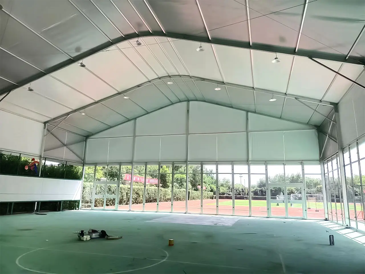 Outdoor view of Shenzhen indoor basketball court tent in setup