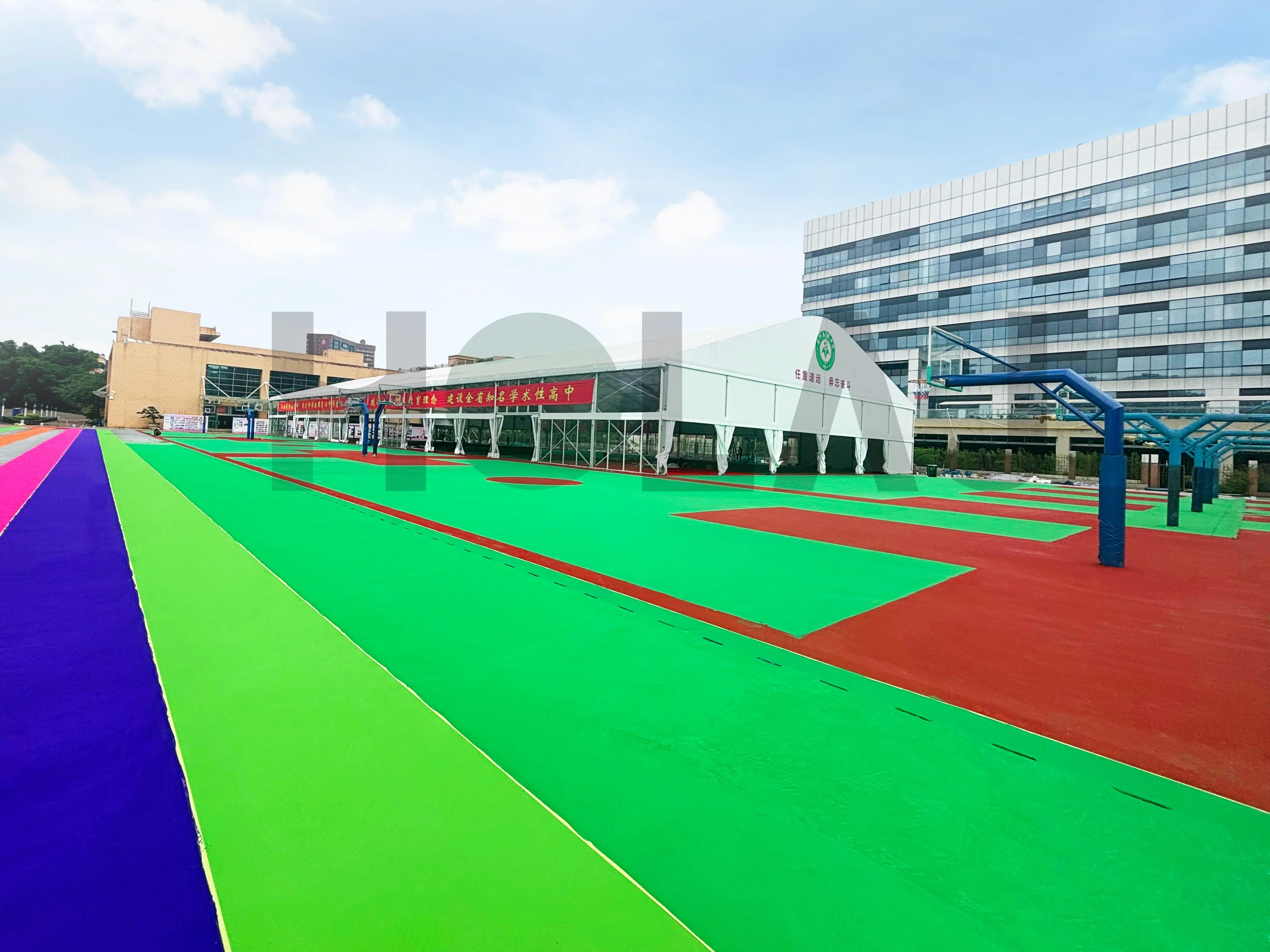 Shimen High School sports field before modular sports hall construction